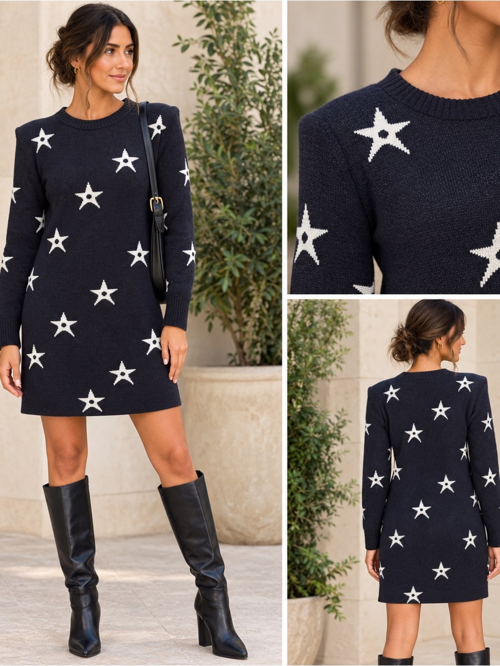 Laser Beams vintage sweater dress, shoulder pads, size medium